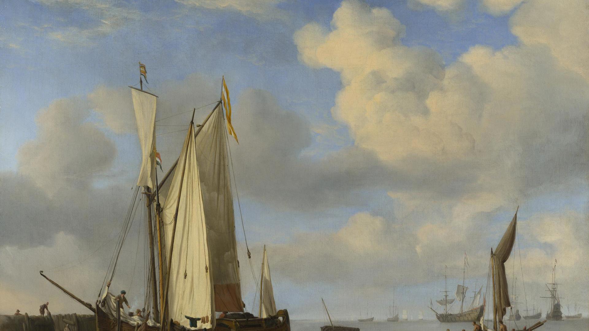 Dutch Vessels Inshore and Men Bathing by Willem van de Velde