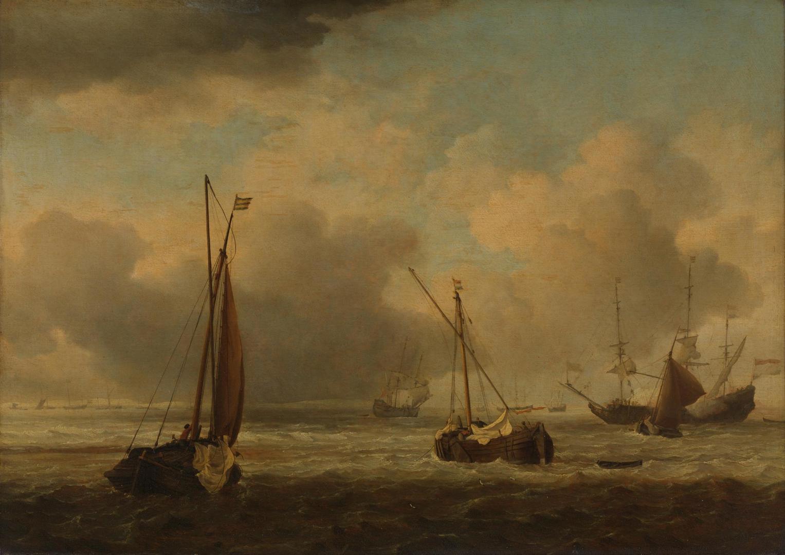 Dutch Ships and Small Vessels Offshore in a Breeze by Willem van de Velde