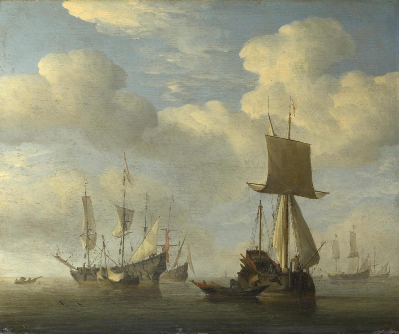 An English Vessel and Dutch Ships Becalmed by Willem van de Velde