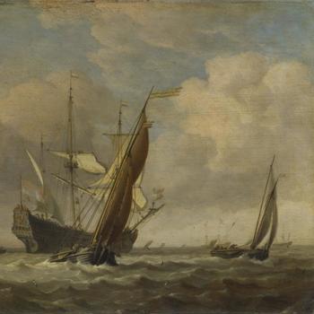 Two Small Vessels and a Dutch Man-of-War in a Breeze