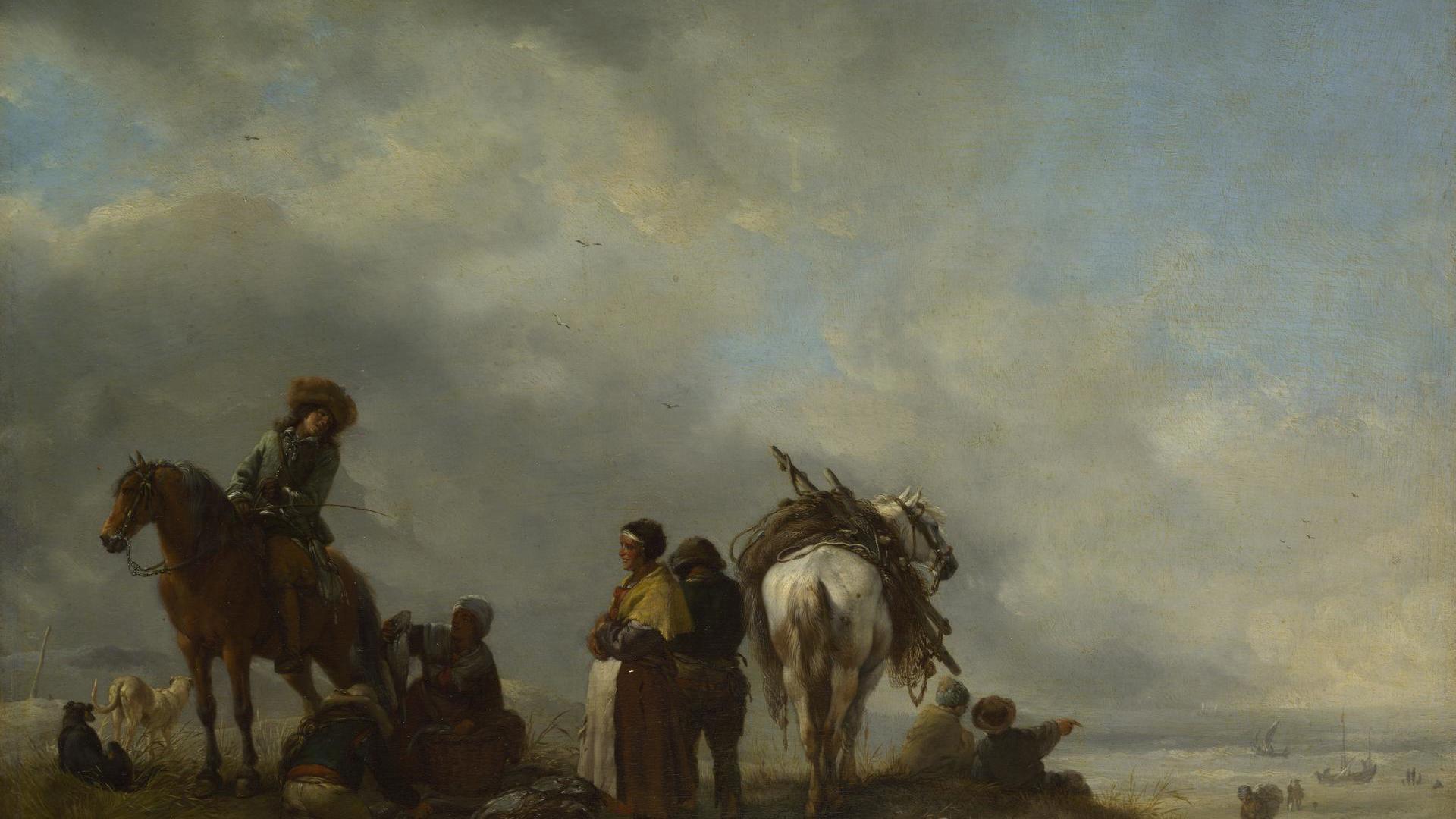 Seashore with Fishwives offering Fish by Philips Wouwerman