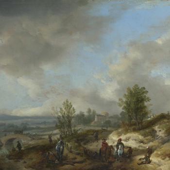 A Dune Landscape with a River and Many Figures