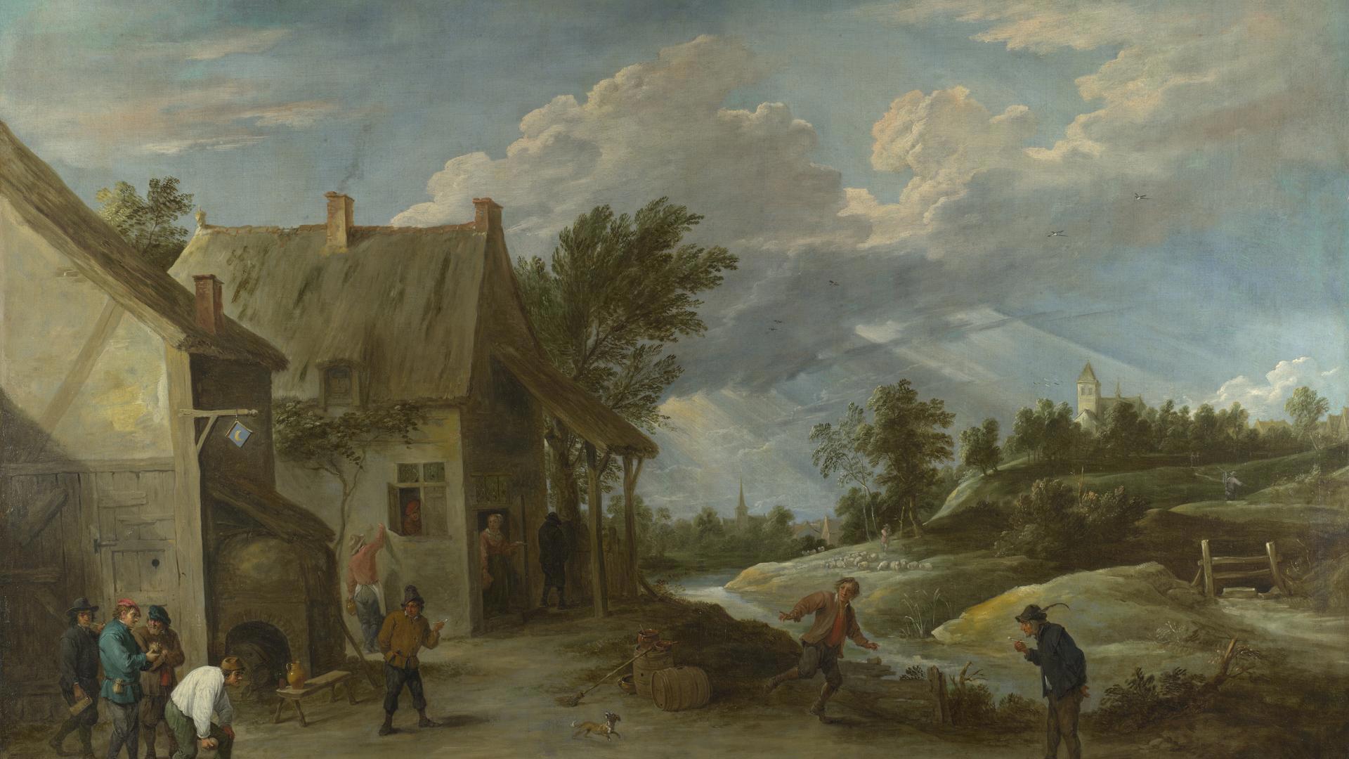 Peasants playing Bowls outside a Village Inn by David Teniers the Younger