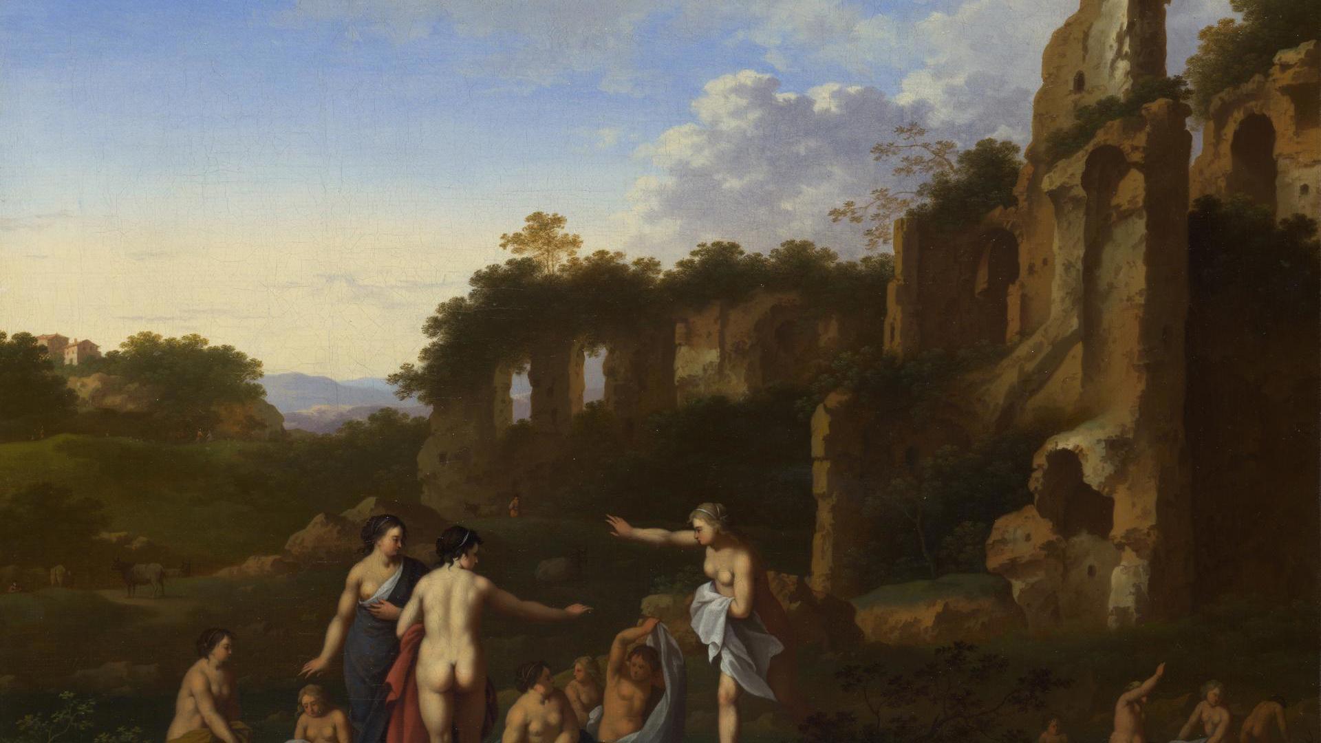 Women bathing in a Landscape by Cornelis van Poelenburgh