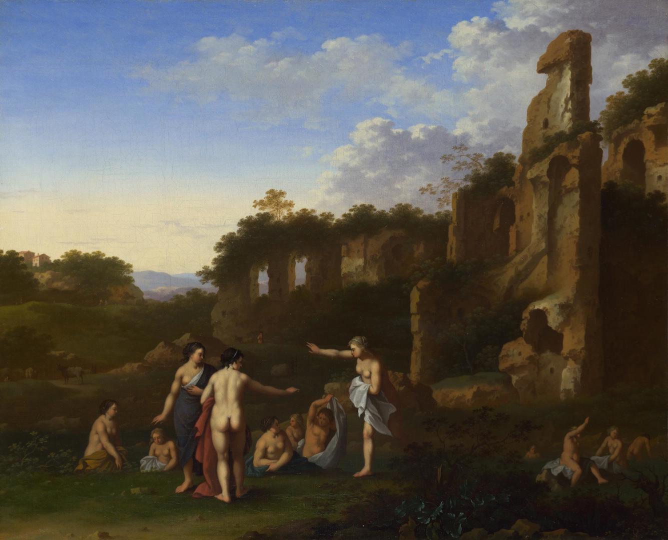 Women bathing in a Landscape by Cornelis van Poelenburgh