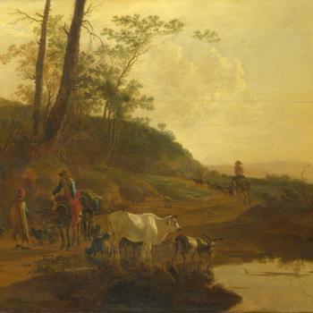 Men with an Ox and Cattle by a Pool