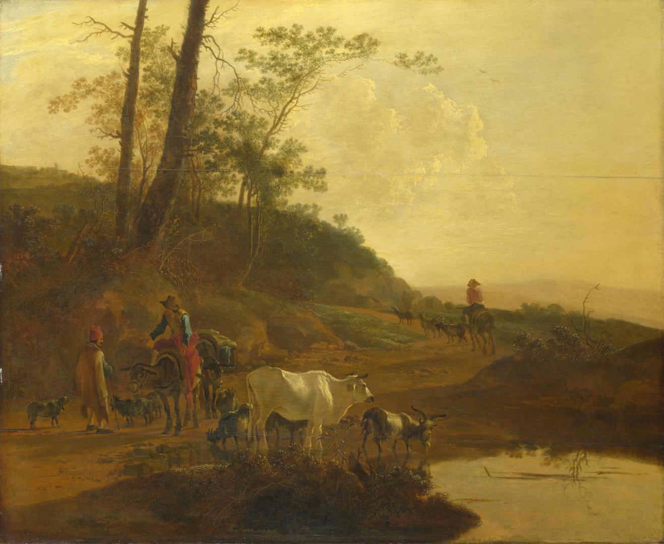 Men with an Ox and Cattle by a Pool by Jan Both