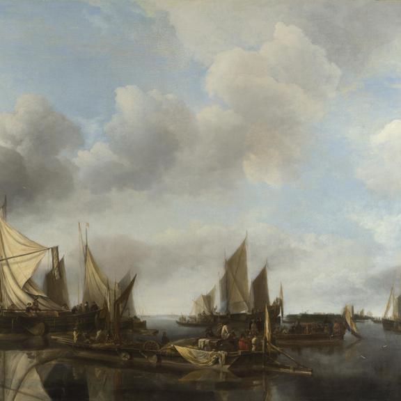 A River Scene with a Large Ferry