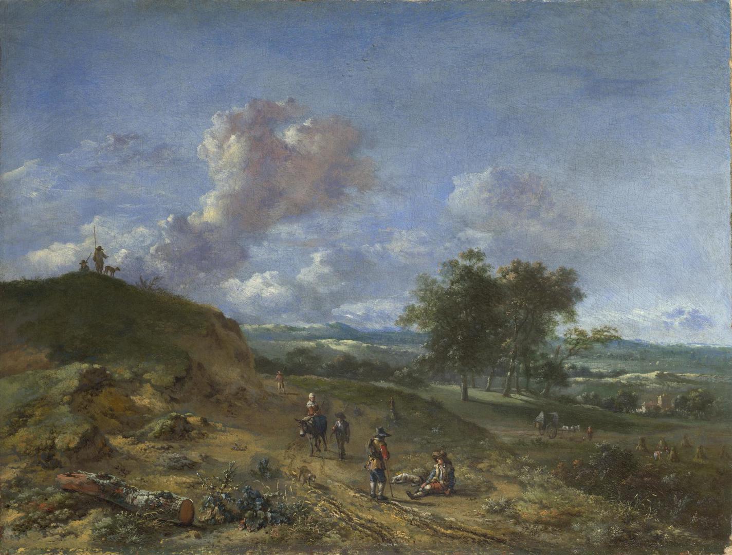 A Landscape with a High Dune and Peasants on a Road by Jan Wijnants