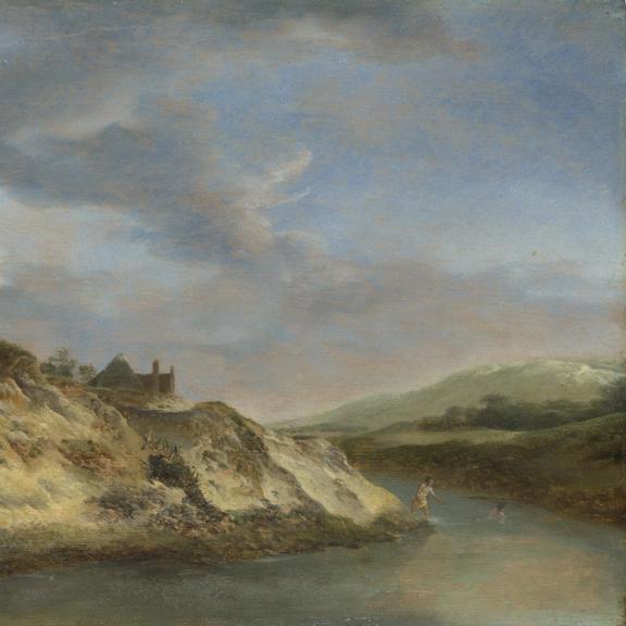 A Stream in the Dunes, with Two Bathers