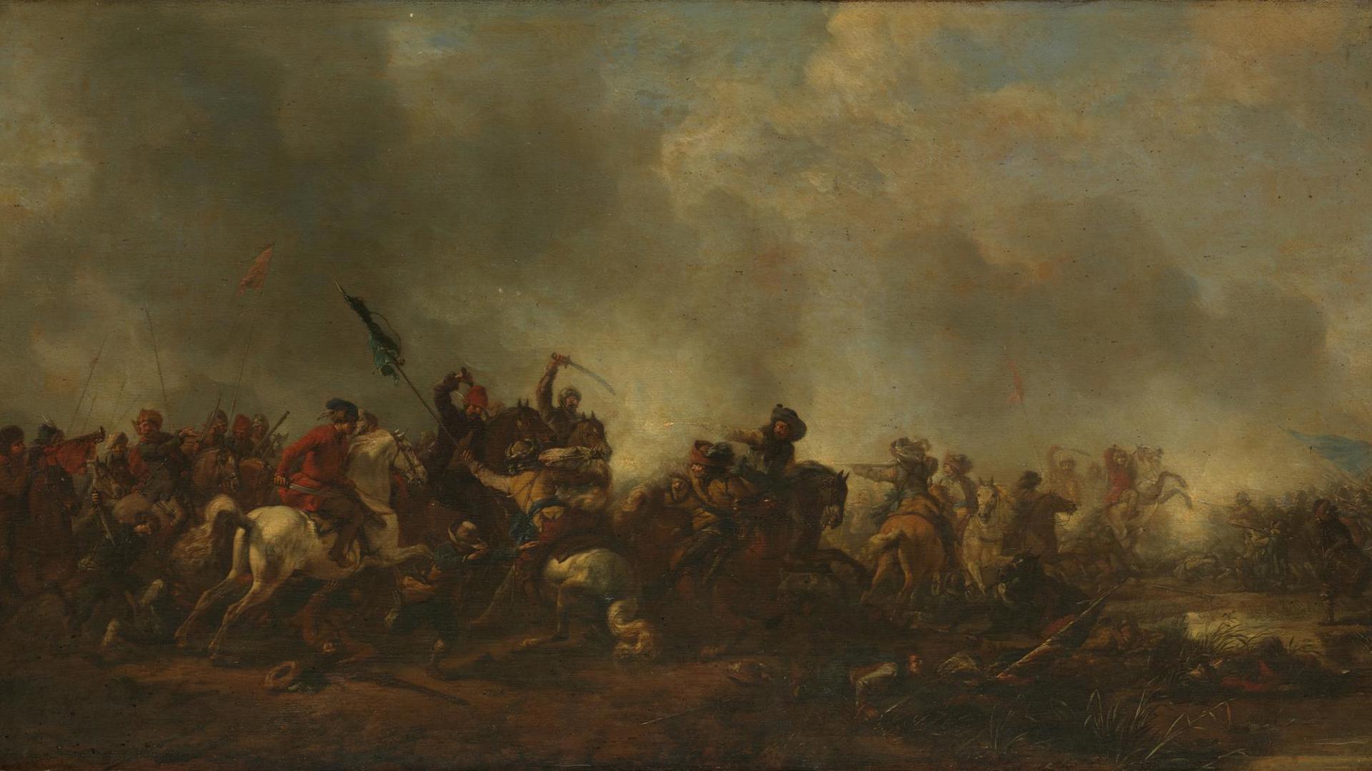 Cavalry attacking Infantry by Studio of Philips Wouwerman