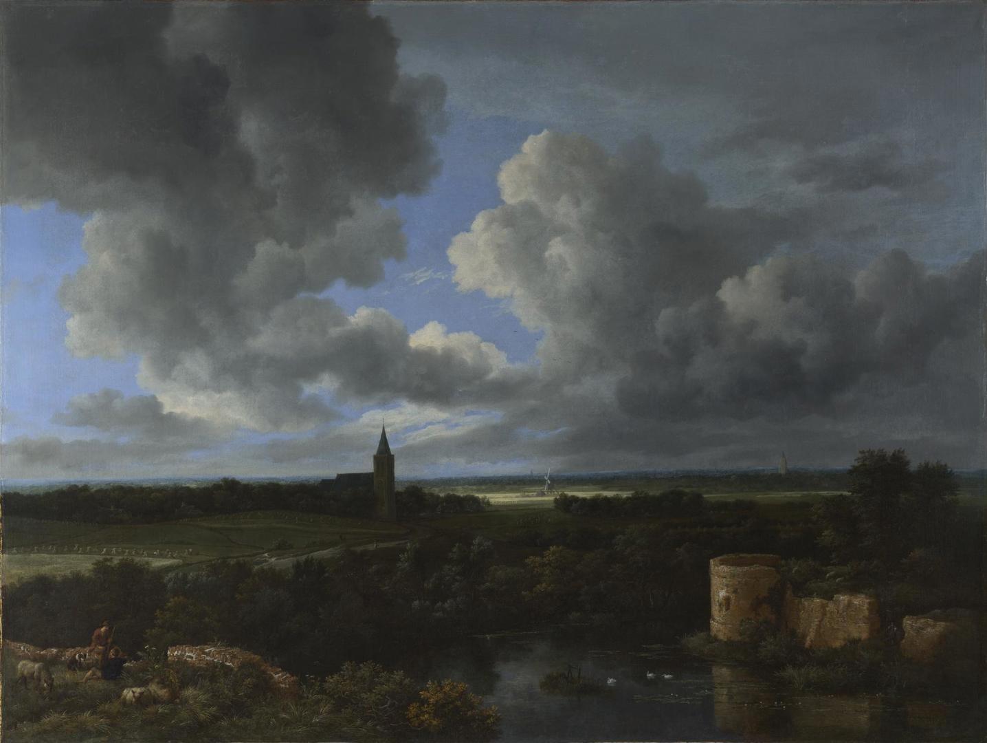 A Landscape with a Ruined Castle and a Church by Jacob van Ruisdael