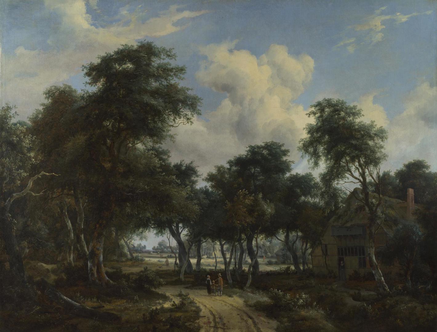 A Woody Landscape with a Cottage by Meindert Hobbema