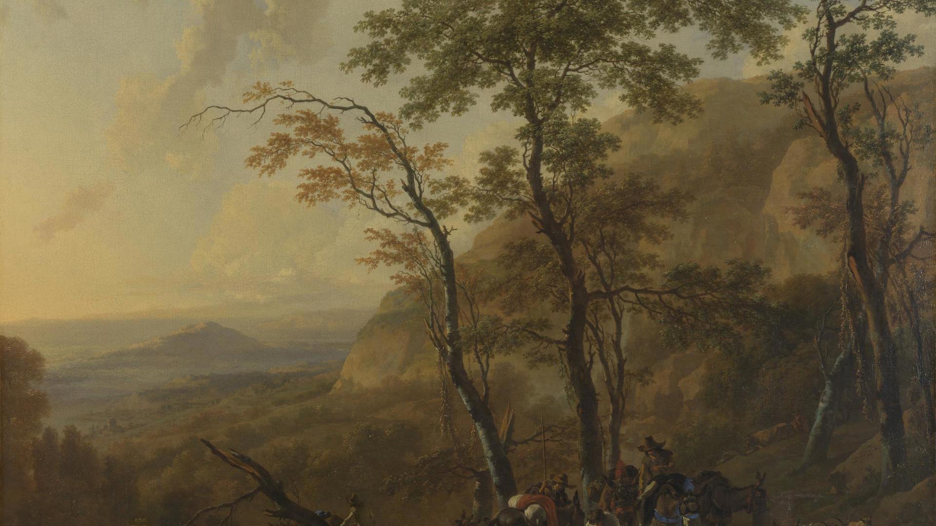 Mountainous Landscape with Muleteers by Nicolaes Berchem