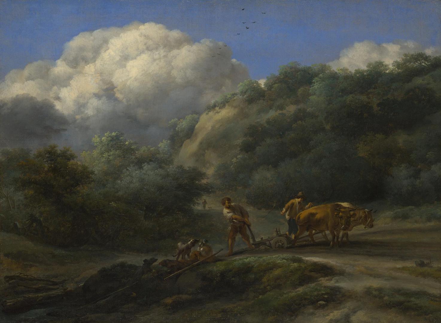 A Man and a Youth ploughing with Oxen by Nicolaes Berchem