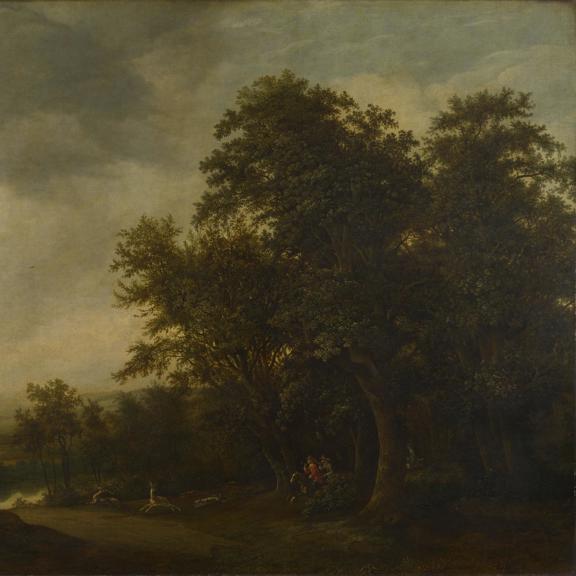 A Woody Landscape with a Stag Hunt