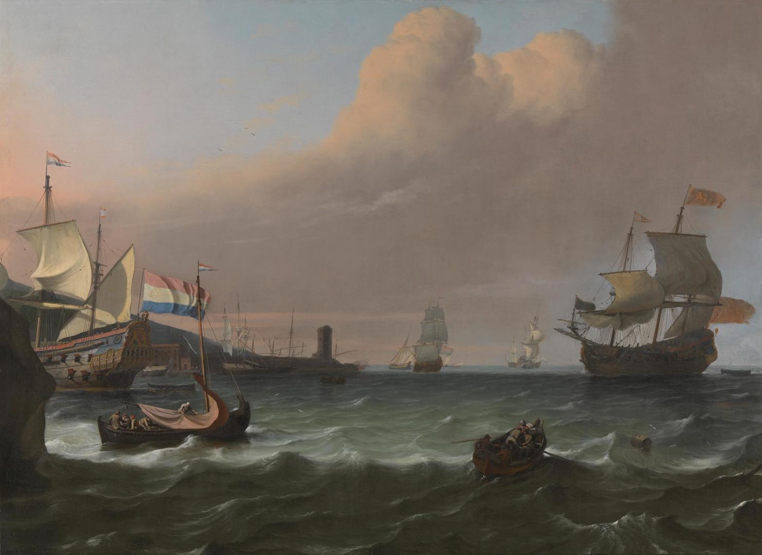 Dutch Men-of-war entering a Mediterranean Port by Ludolf Bakhuizen