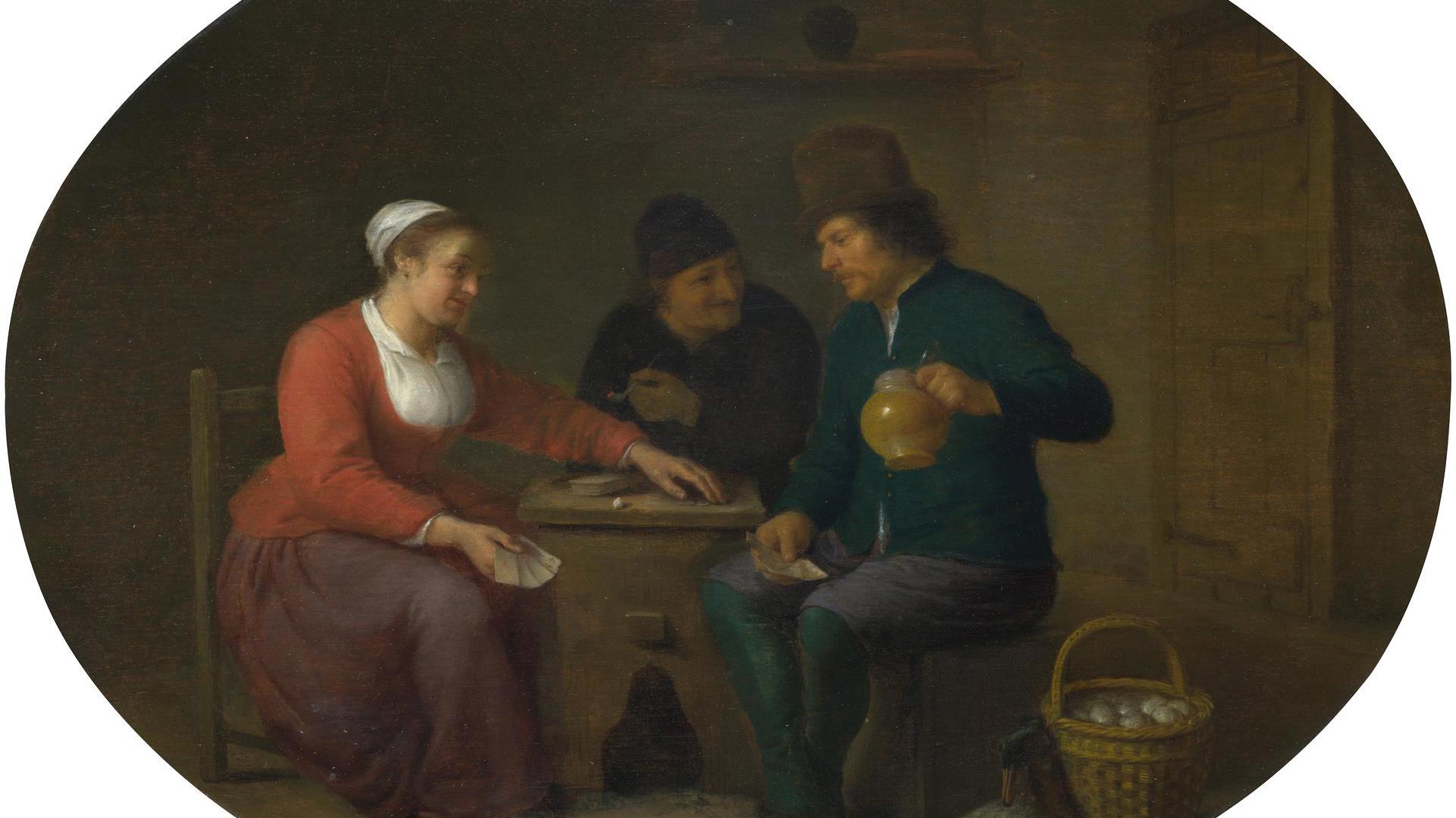 A Woman playing Cards with Two Peasants by Hendrick Sorgh
