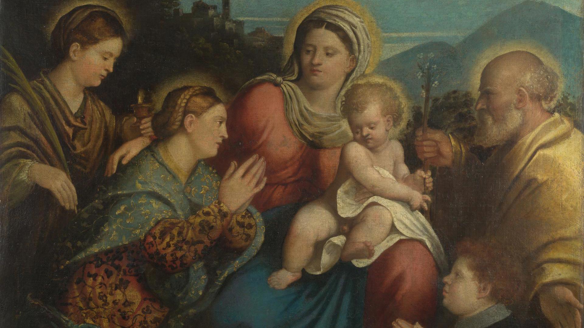 The Holy Family with Saints and a Donor by Possibly by Giovanni Cariani