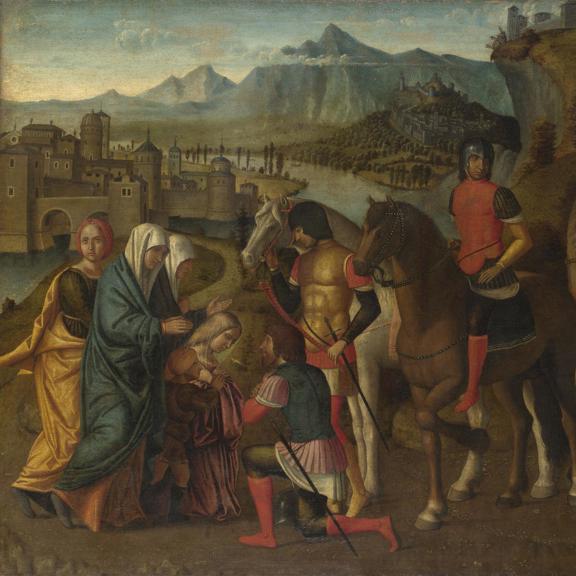 Coriolanus persuaded by his Family to spare Rome
