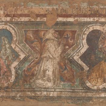 Decorative Border with a Kneeling Flagellant and Saints