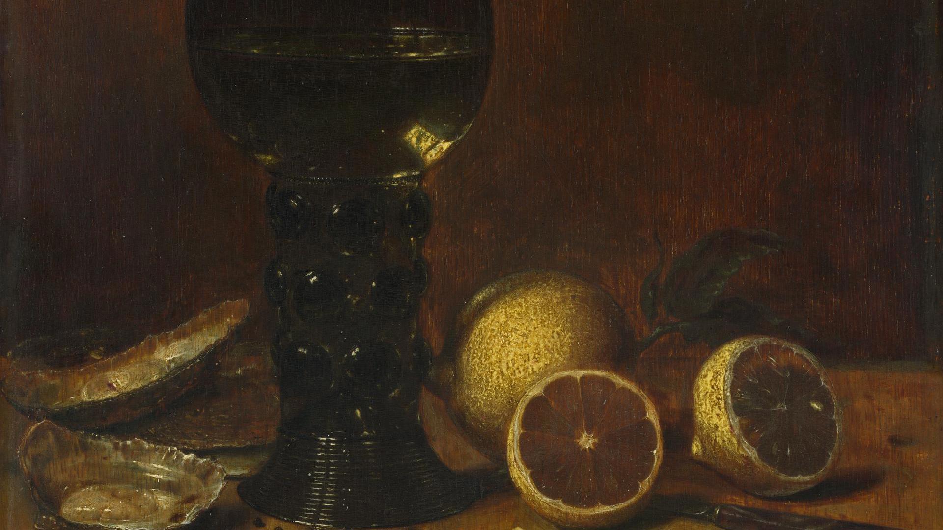 Still Life: A Goblet of Wine, Oysters and Lemons by Jan van de Velde