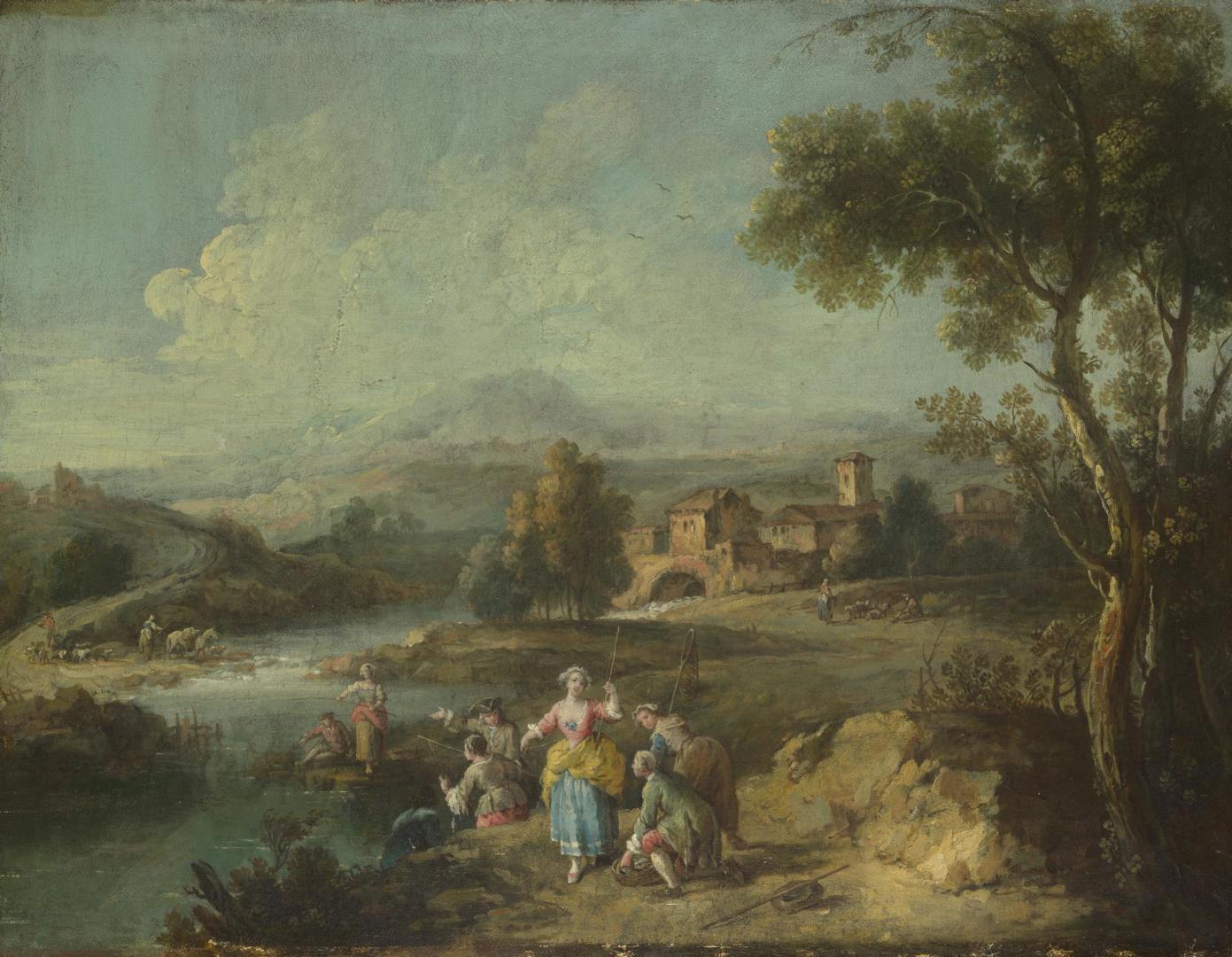 Landscape with a Group of Figures Fishing by Giuseppe Zais