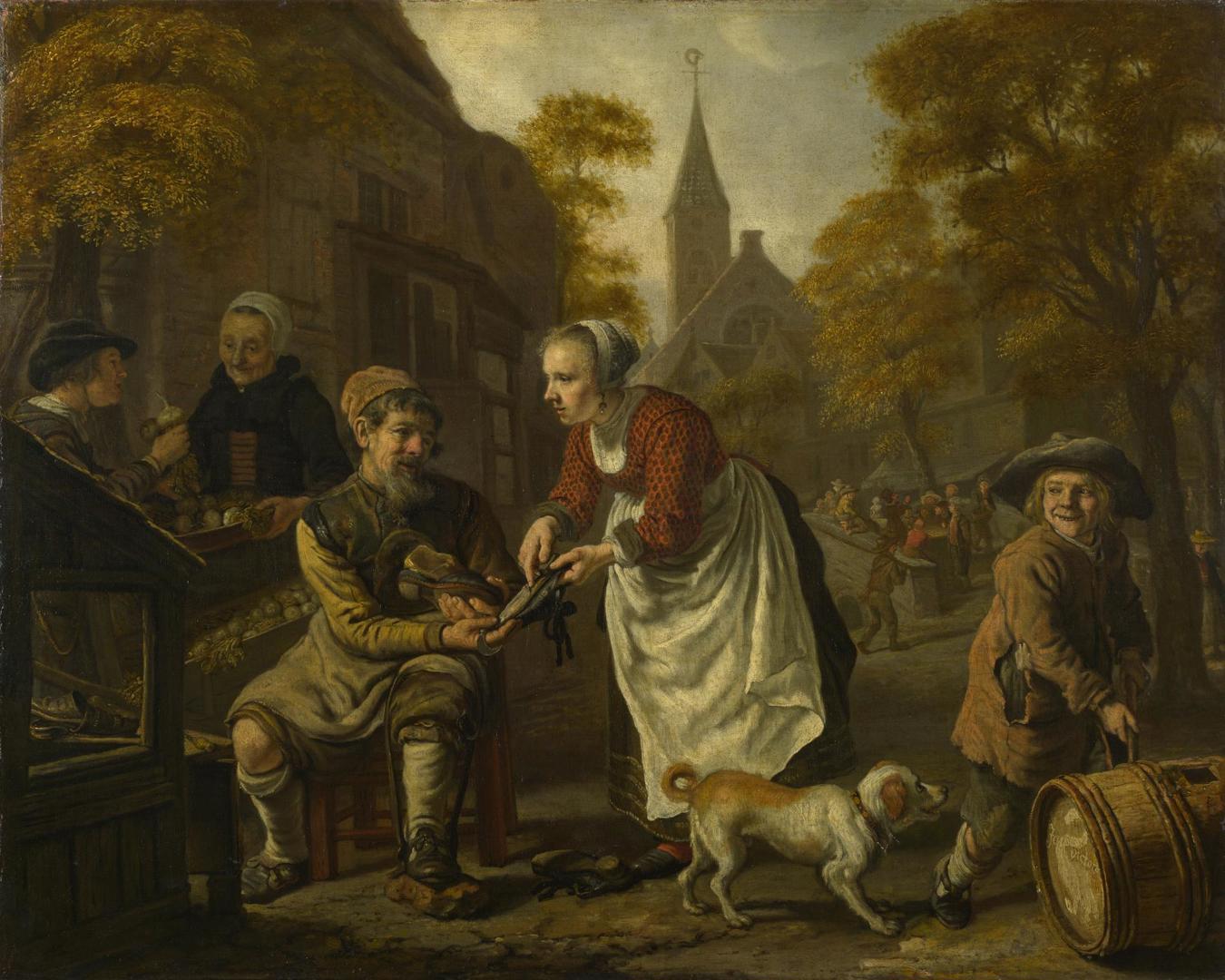 A Village Scene with a Cobbler by Jan Victors