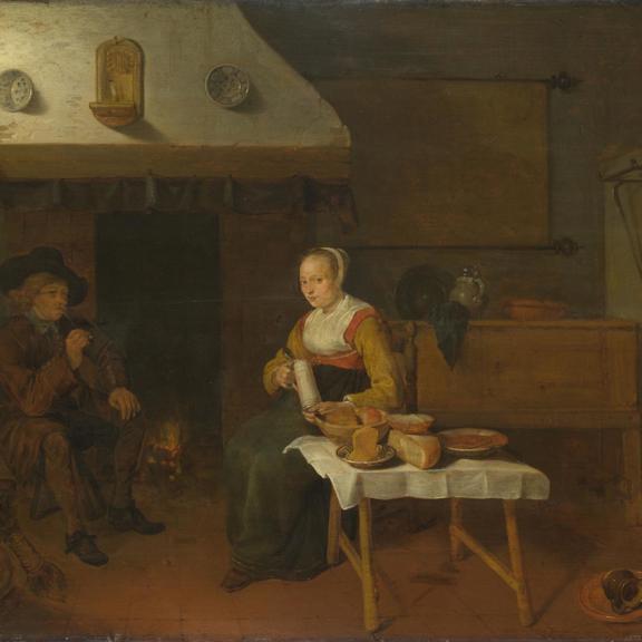 An Interior, with a Man and a Woman seated by a Fire