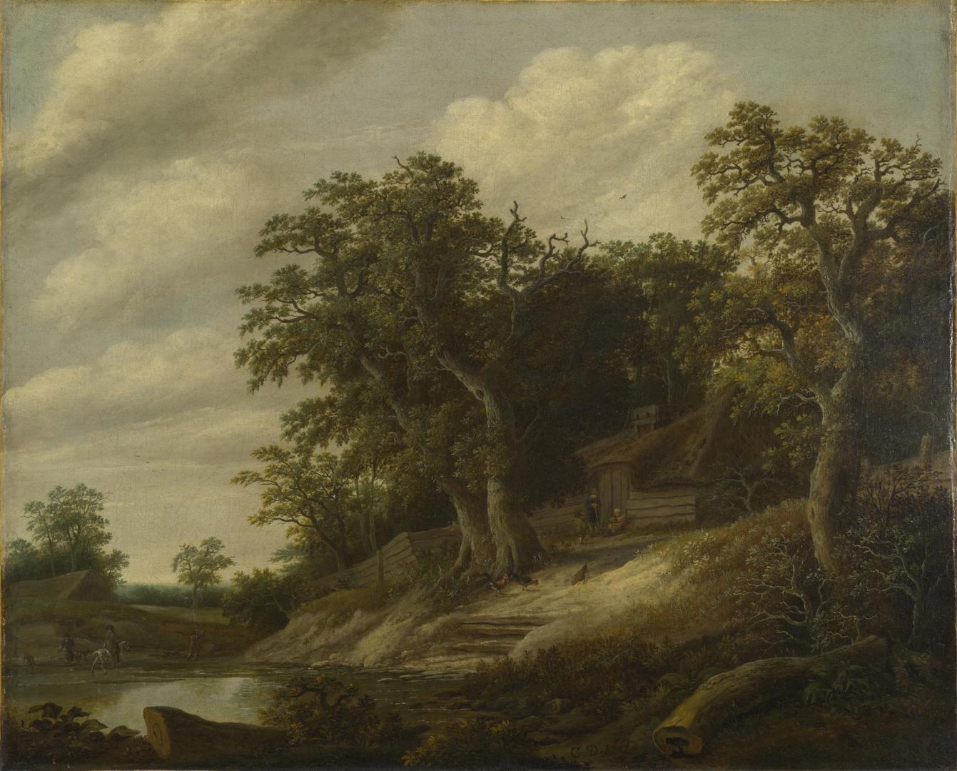 A Cottage among Trees on the Bank of a Stream by Cornelis Decker