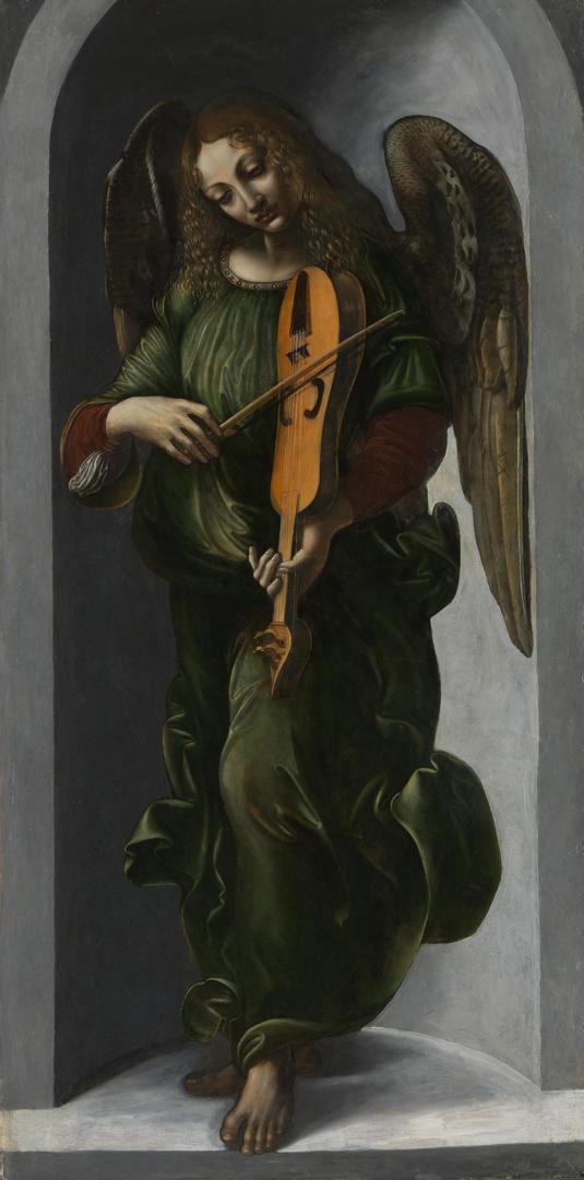 An Angel in Green with a Vielle by associate of Leonardo da Vinci, possibly Francesco Napoletano