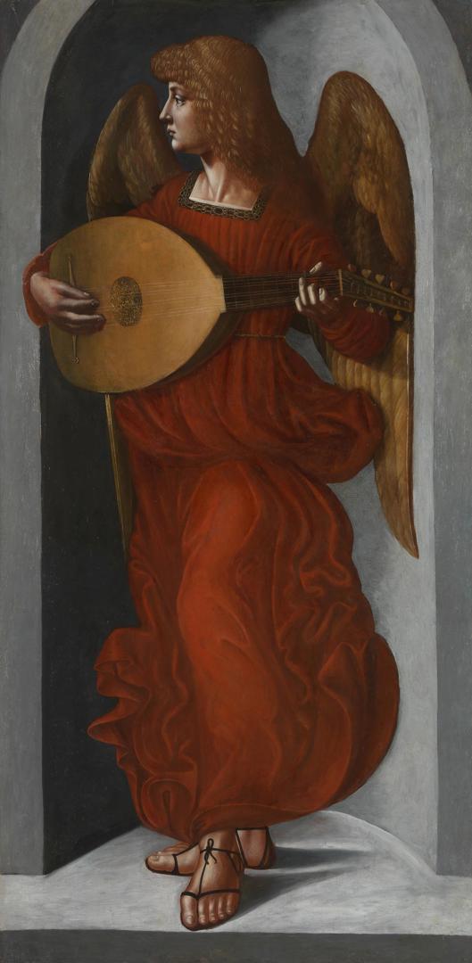 An Angel in Red with a Lute by Giovanni Ambrogio de Predis