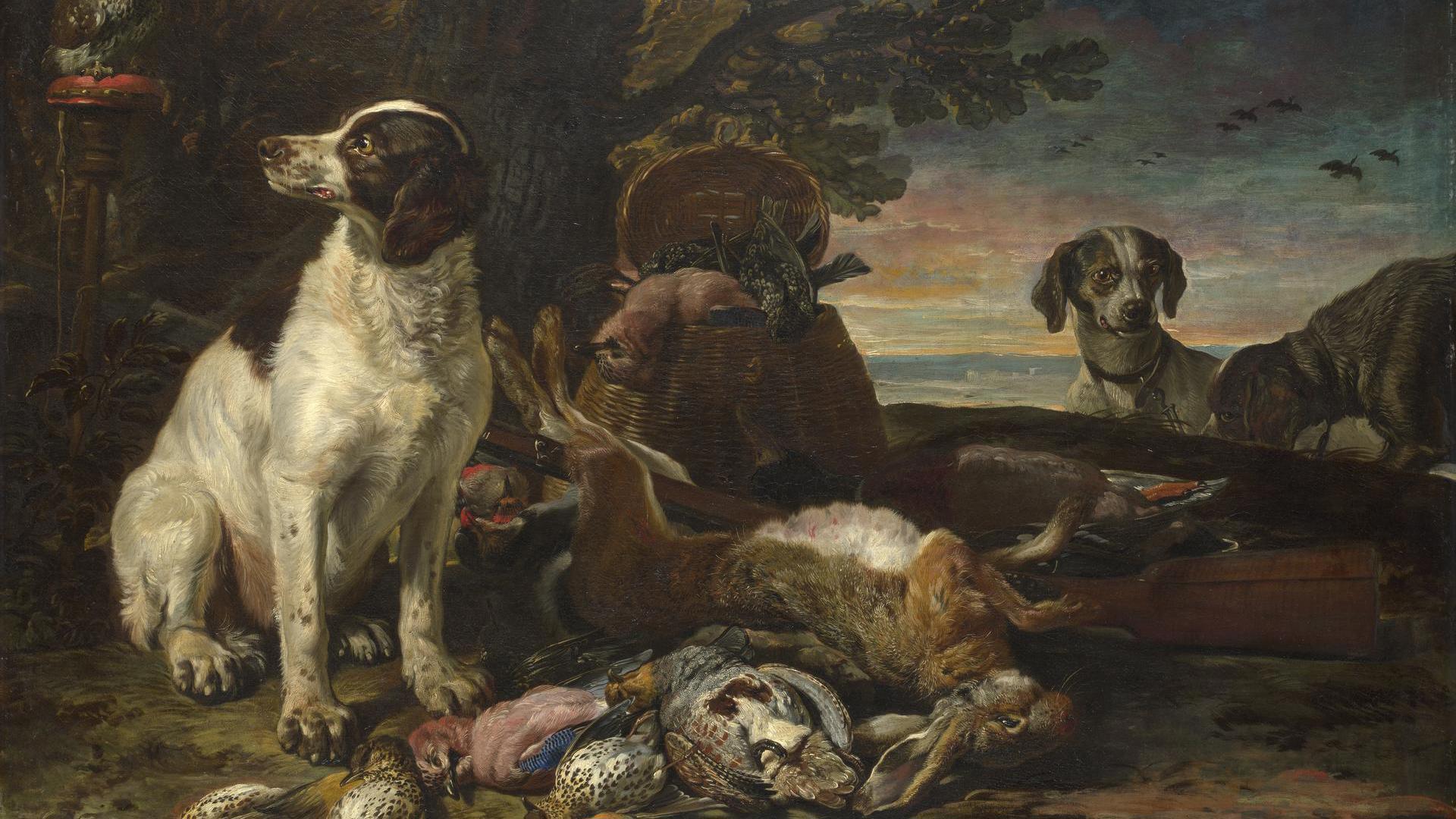Dead Birds and Game with Gun Dogs and a Little Owl by David de Coninck
