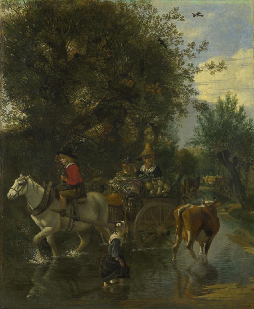 A Cowherd passing a Horse and Cart in a Stream by Jan Siberechts