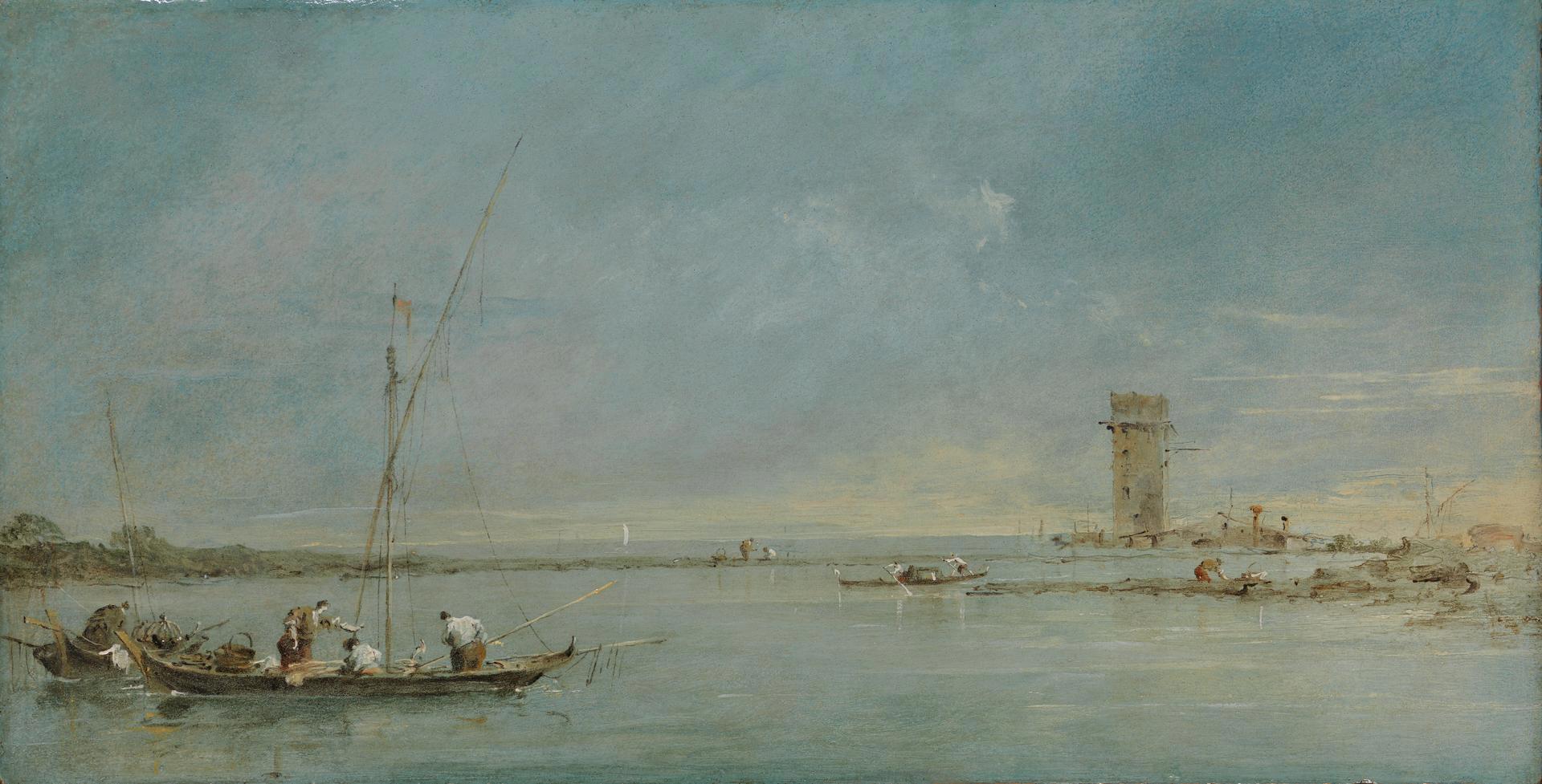 View of the Venetian Lagoon with the Tower of Malghera by Francesco Guardi