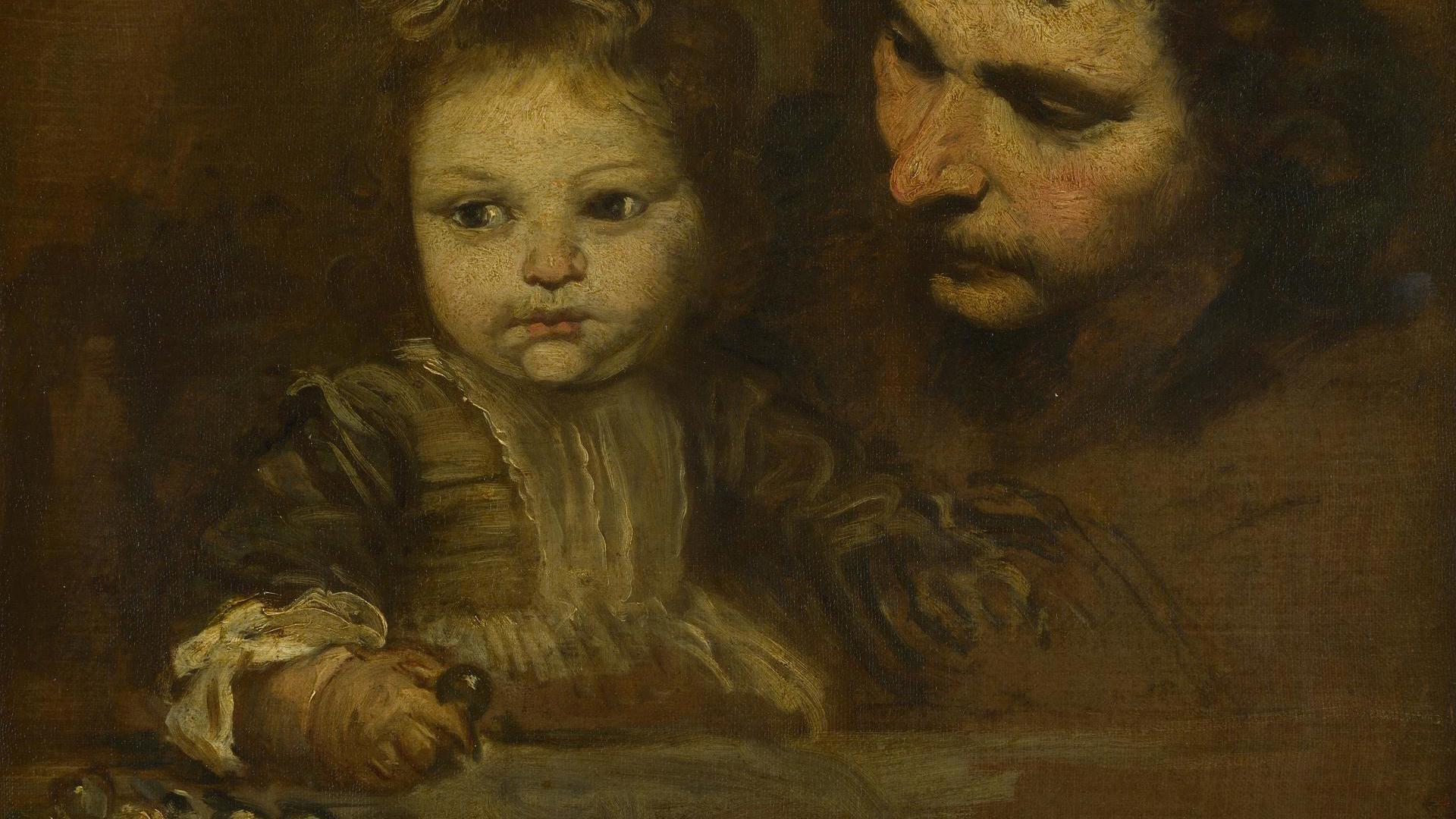 A Man and a Child eating Grapes by Spanish