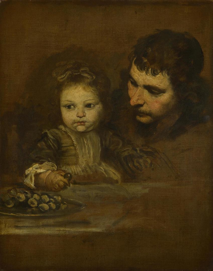 A Man and a Child eating Grapes by Spanish