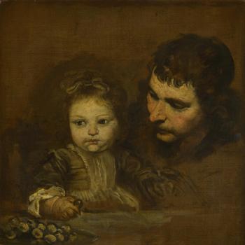 A Man and a Child eating Grapes