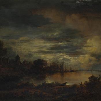 A Village by a River in Moonlight