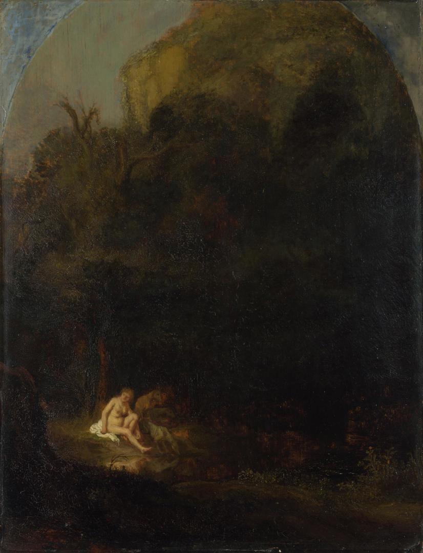Diana bathing surprised by a Satyr by Follower of Rembrandt