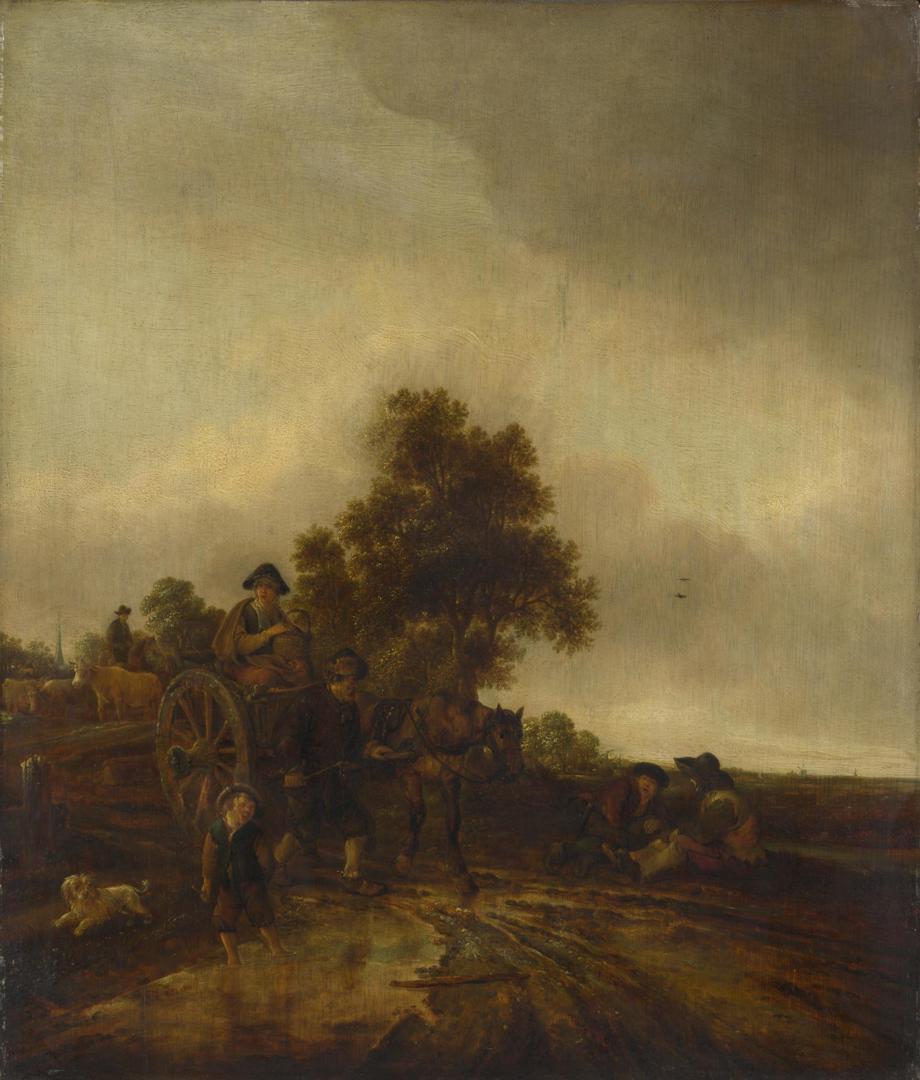 A Landscape with Peasants and a Cart by Isack van Ostade