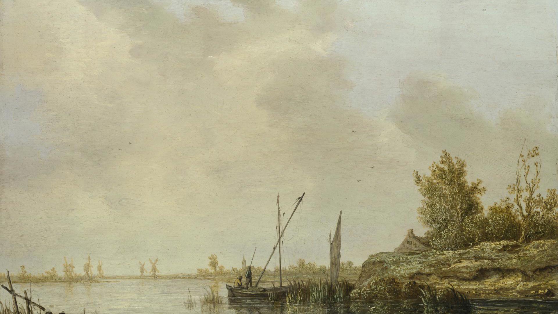 A River Scene with Distant Windmills by Aelbert Cuyp