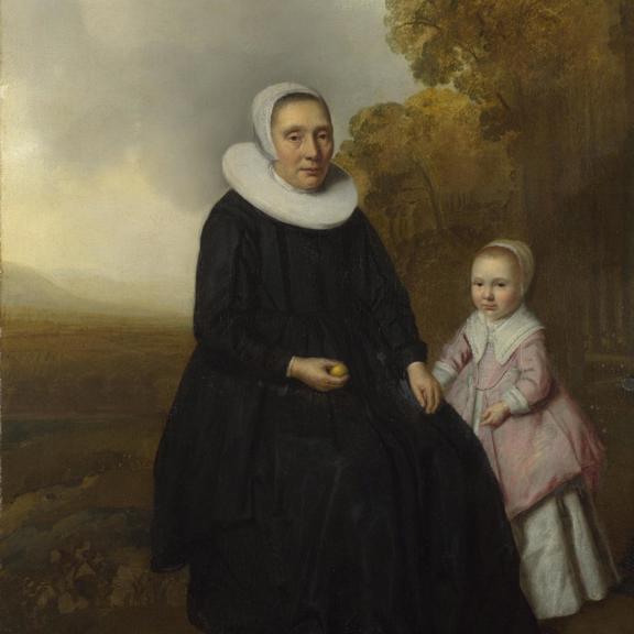 Portrait of a Seated Woman and a Girl in a Landscape