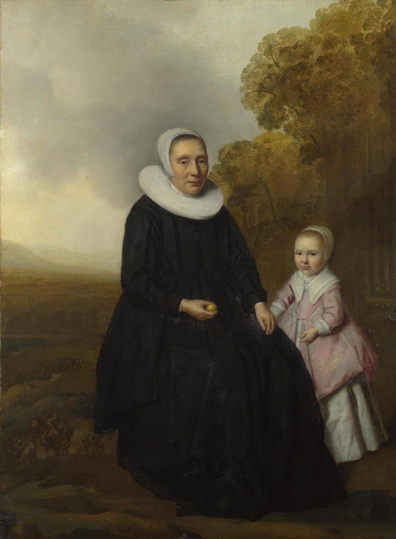 Portrait of a Seated Woman and a Girl in a Landscape by Dutch
