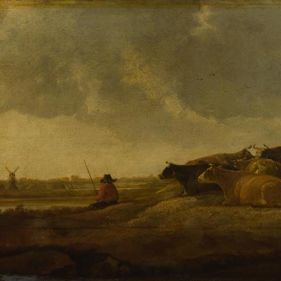 A Herdsman with Seven Cows by a River