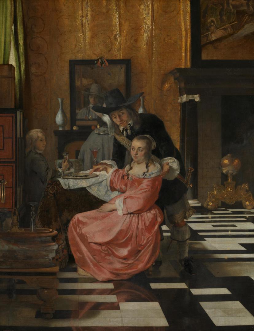 An Interior, with a Woman refusing a Glass of Wine by Possibly by Ludolf de Jongh