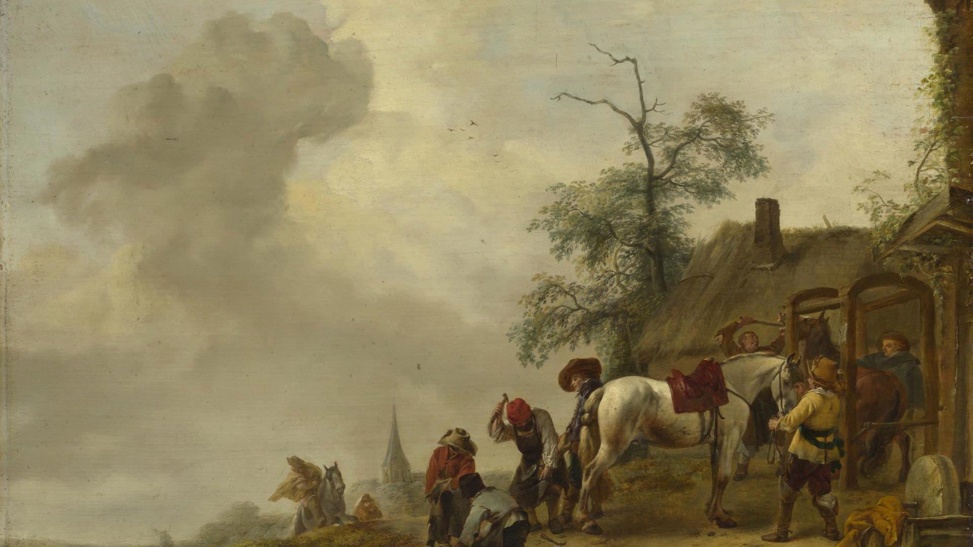 A Horse being Shod outside a Village Smithy by Philips Wouwerman