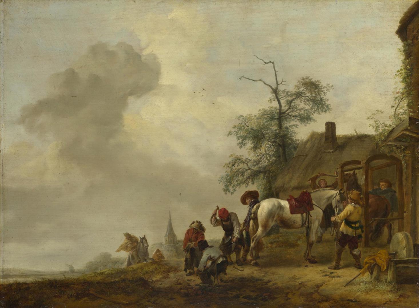 A Horse being Shod outside a Village Smithy by Philips Wouwerman