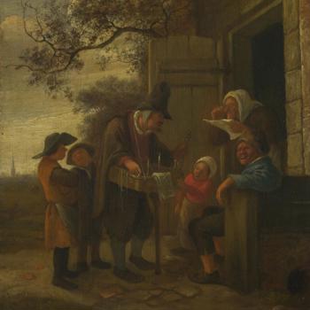 A Pedlar selling Spectacles outside a Cottage