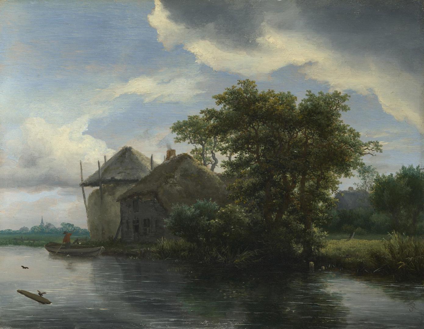 A Cottage and a Hayrick by a River by Jacob van Ruisdael